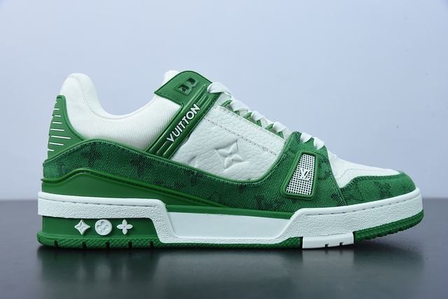 Louis Vuitton LV Trainer Green Monogram Denim White