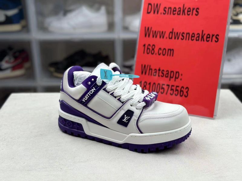 LOUIS VUITTON Trainer Maxi Little Fatty Ding Leather Logo Bead embellishment Low cut Board Shoes White Purple