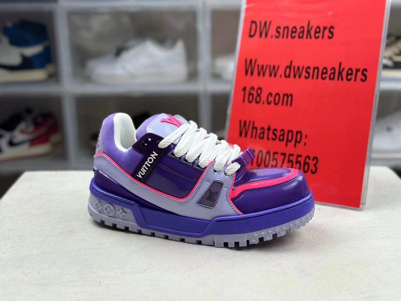 LOUISVUITTON TrainerMaxi Little Fatty Ding Leather Round Toe Lace up Low Top Board Shoes Purple